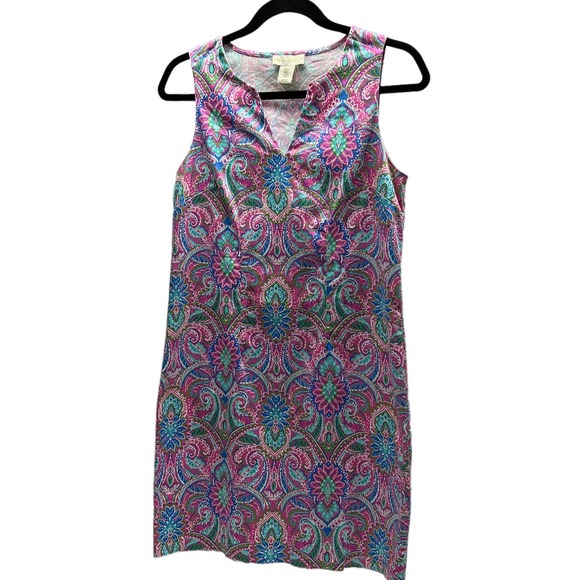 Cynthia Rowley Paisley Pineapple Sheath Dress V Neck Women's Size 4 - Picture 2 of 8